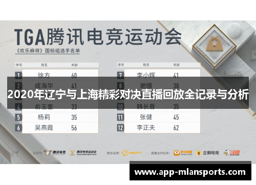 2020年辽宁与上海精彩对决直播回放全记录与分析